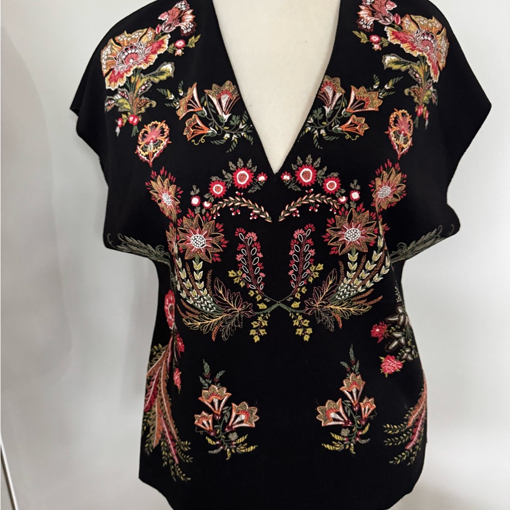 Embroidered Black Floral Women's Top